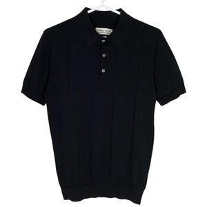 Collars & Co Polo Shirt Mens Small Black Silk Cotton Striped Retro Maranello NWT